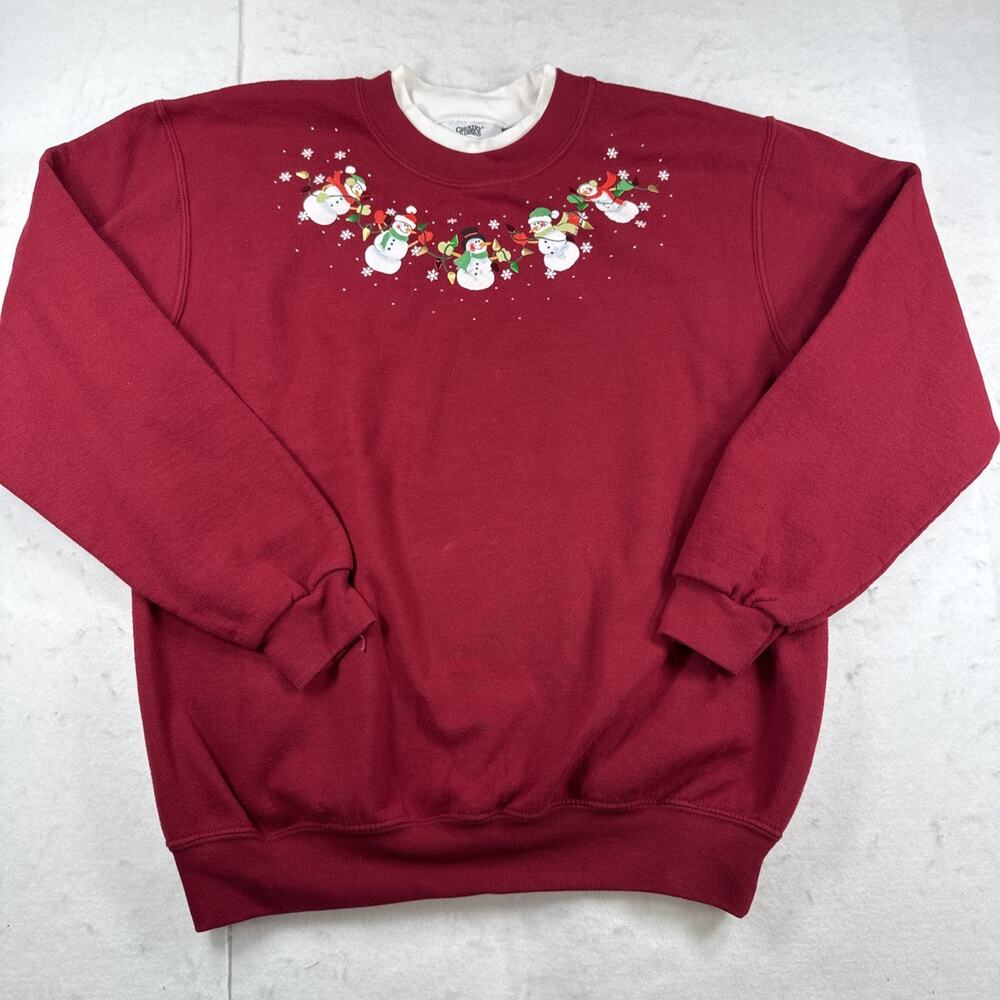 Vtg Country Store Red Winter Snowman Pullover Layered Look Sweater Sweatshirt M